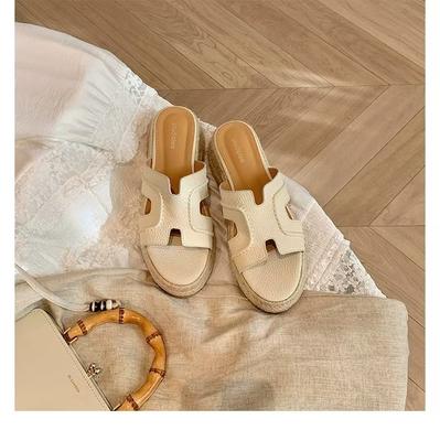 Овчина - 6 см увеличение внутренней высоты тапочки Ruth женские летние для улицы на танкетке с увеличением высоты прохладные тапочки