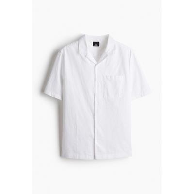 Рубашка HM Regular Fit с коротким рукавом из льняной смеси, белая