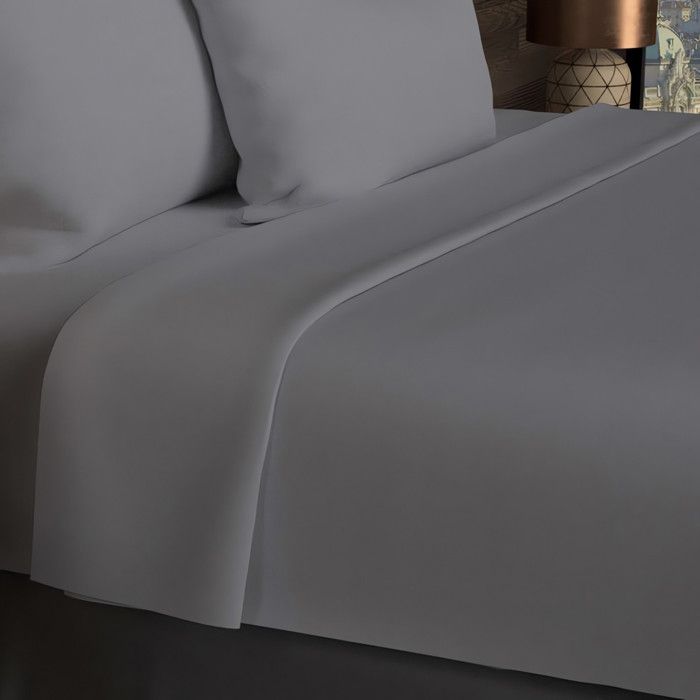 Flat Sheet In 57 Thread Cotton 180x290 Cm UNI Gray, by Soleil D'ocre