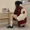 Autumn Winter Women's Casual Fashion Color Matching Baseball Suit Embroidery Vintage Cotton Jacket Female