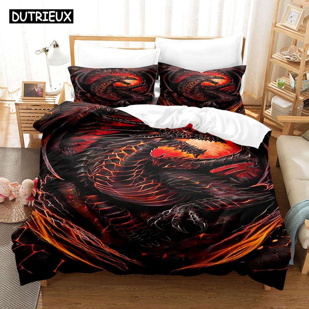 Комплекты постельного белья с 3D-драконом, пододеяльник с наволочкой, двуспальная кровать, двуспальная кровать, постельное белье