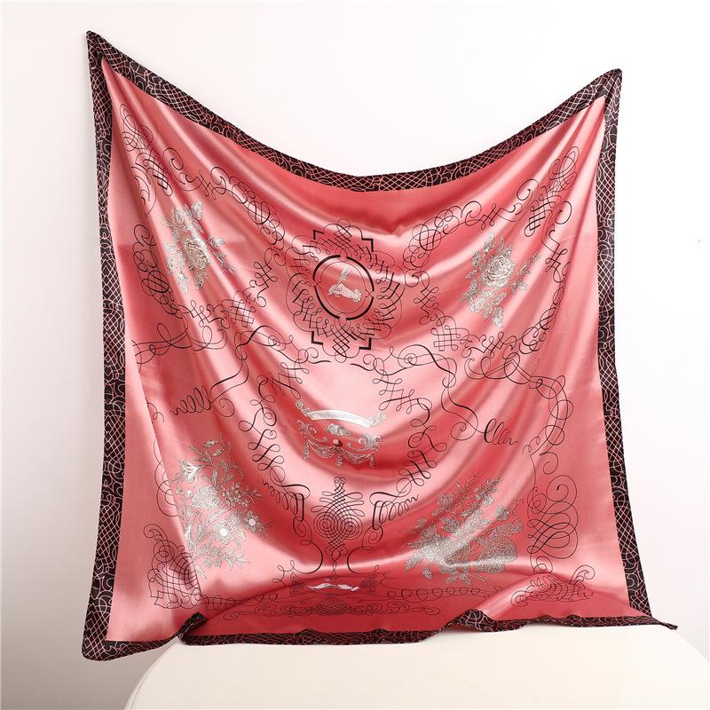 Versatile Silk Scarf Women Large Shawl Floral Print Stoles Square Bandanna Luxury Kerchief Female Foulard Muffler Neckerchief