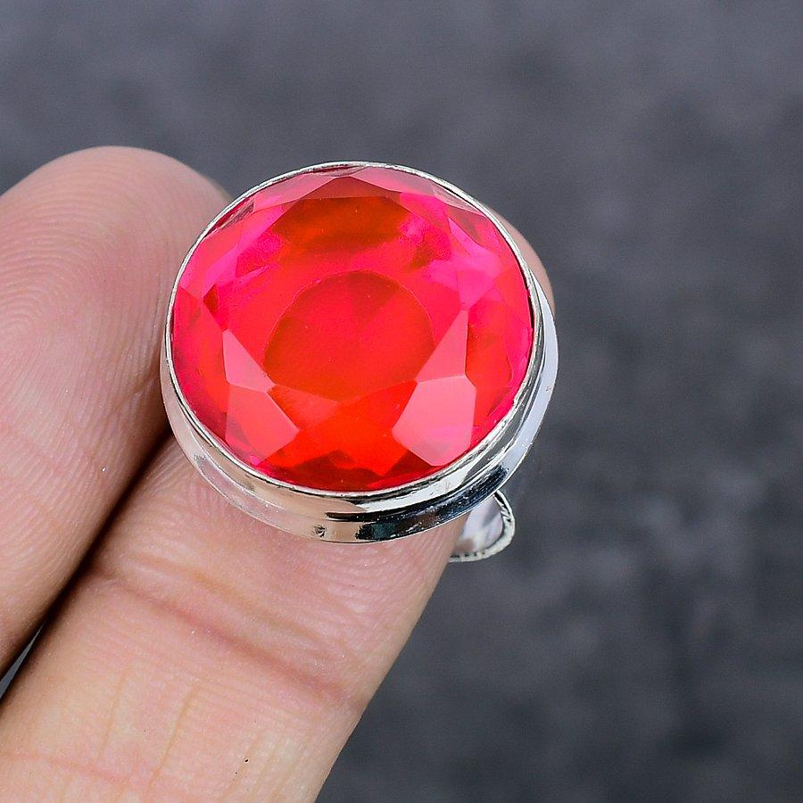Кольцо из стерлингового серебра 925 пробы с натуральным розовым рубиллитом, размер 9 G2W45