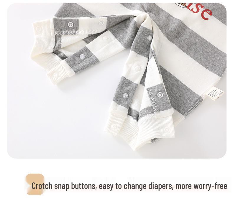 Полосатый боди с длинным рукавом для малыша - Мультяшный весенне-осенний наряд для новорожденного