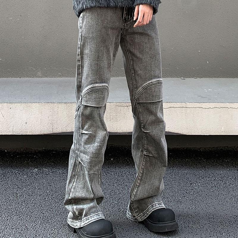 Модные ретро расклешенные джинсы с потертостями мужская одежда стиль Пустоши наколенники джинсовые брюки повседневные брюки High Street новые