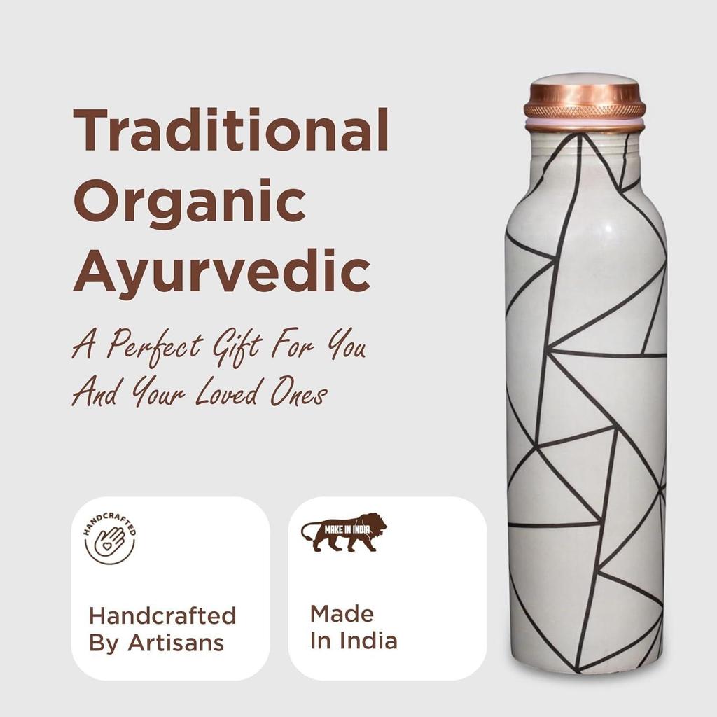 Pure Copper Water Bottle 1 Litre Alkaline and Anti Oxidant 100% Leak Proof, Office, Modern Tamba Bottle (Grey Abstract Line)