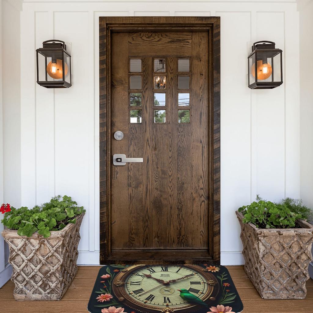 1PC Retro Clock Pattern Kitchen Rug Non-Slip Door Mat Pop design Bathroom Rug Bath Mat Carpet for Home Sink Laundry Decor