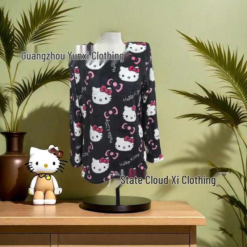 Женский двухкомпонентный пижамный комплект из фланелевого флиса с подкладкой - Теплая осенне-зимняя повседневная домашняя одежда