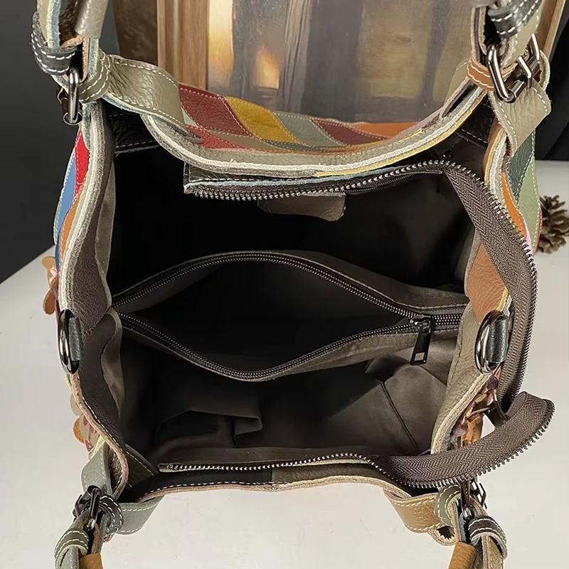 Женская сумка кроссбоди из натуральной кожи ручной работы с пэчворком в виде цветка, случайная цветовая гамма, сумка-ракушка из коровьей кожи, контрастная цветная сумка