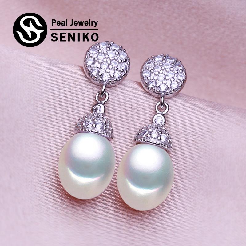 seniko Natural Freshwater Pearl Earrings Fashion Cubic Zirconia Clip Earrings For Women Girl Gift Long Earrings