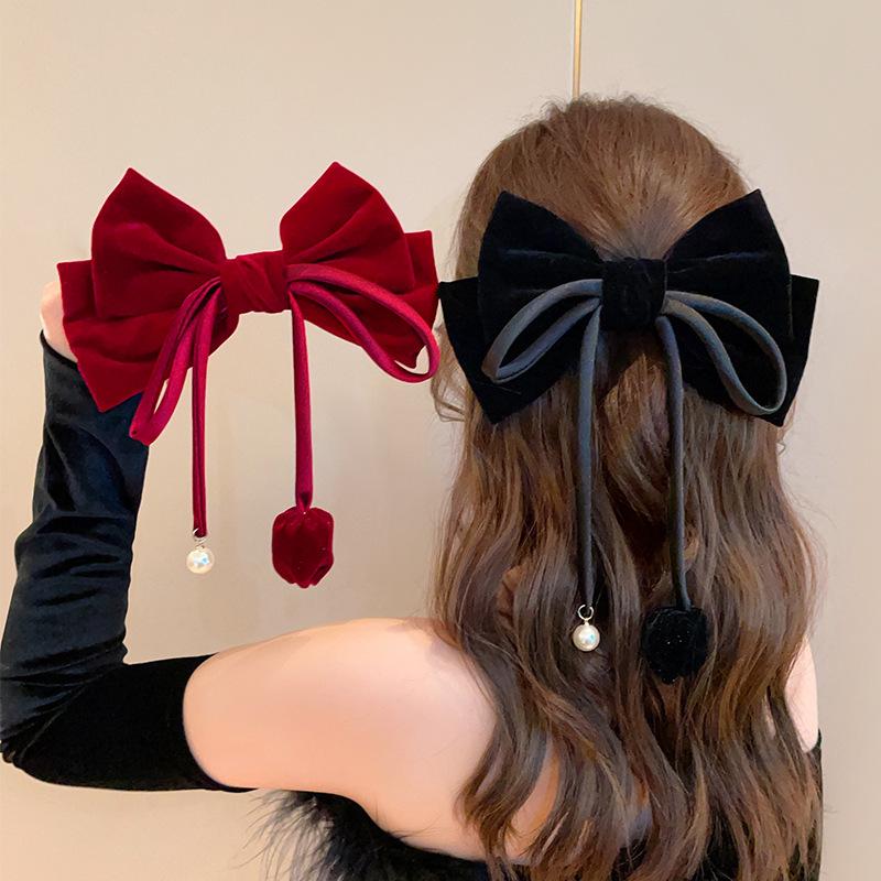 Red Velvet Bow Hair Clip for Women: Autumn/Winter Bridal Accessories