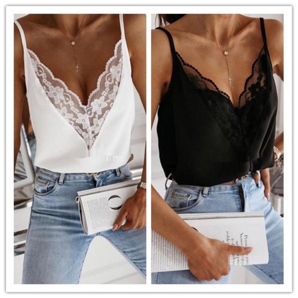 Женский сексуальный кружевной топ-майка без рукавов с V-образным вырезом и отделкой из цветочного кружева, однотонные летние топы для повседневных выходов