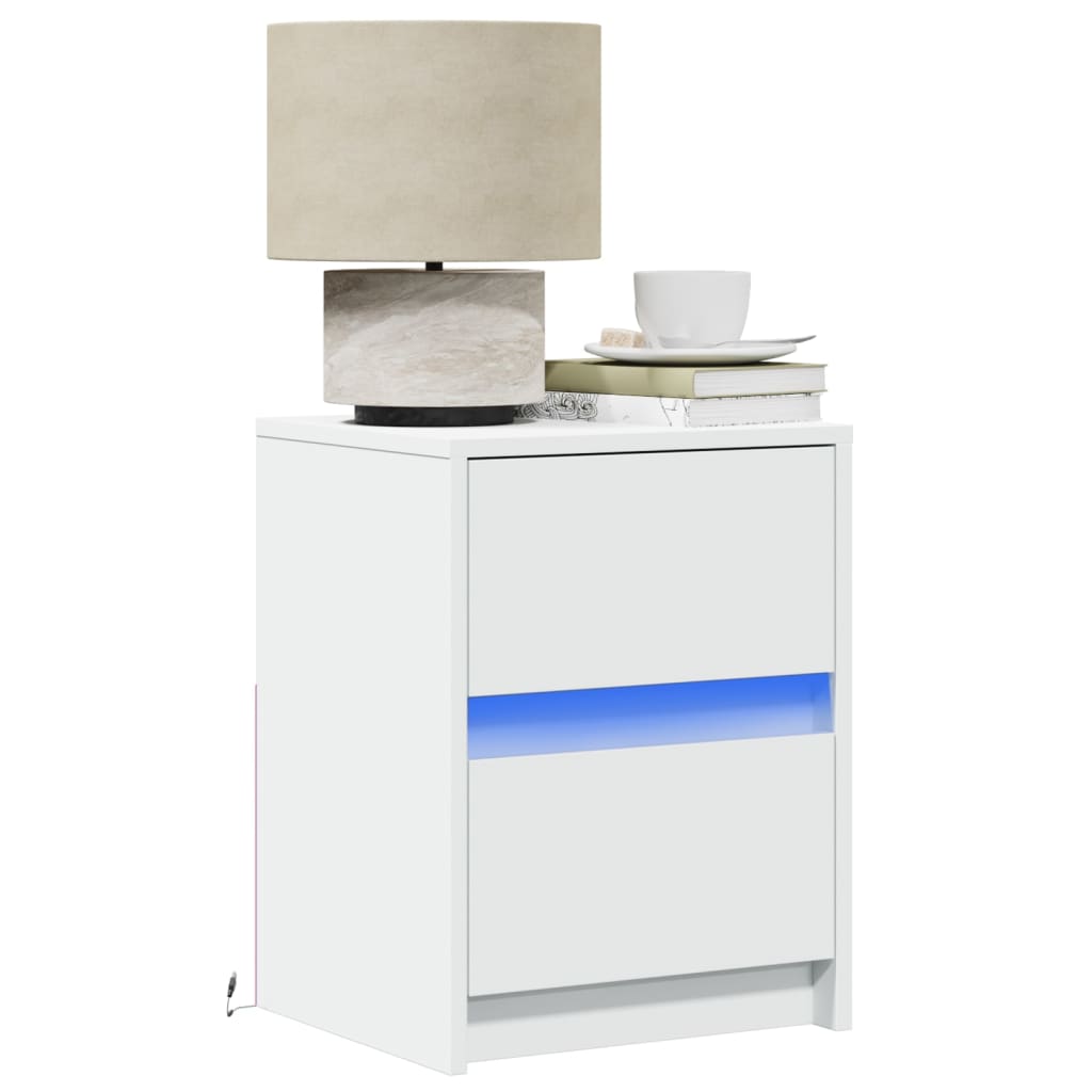 Nightstands with LED Lights 2 pcs White Particleboard