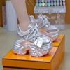 Обувь Женская 2025 На шнуровке Женская вулканизированная обувь Уличная Платформа Дышащая Блестящая Повседневная Удобные Универсальные Кроссовки