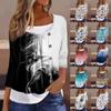 Женская футболка Футболка с принтом Рукав 3/4 Искусственные двойки Повседневные Выходные Мода Базовый Обычный Топ