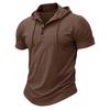 Men Green Short Sleeve Hooded Henley Neck Drawstring Casual Summer T Shirt