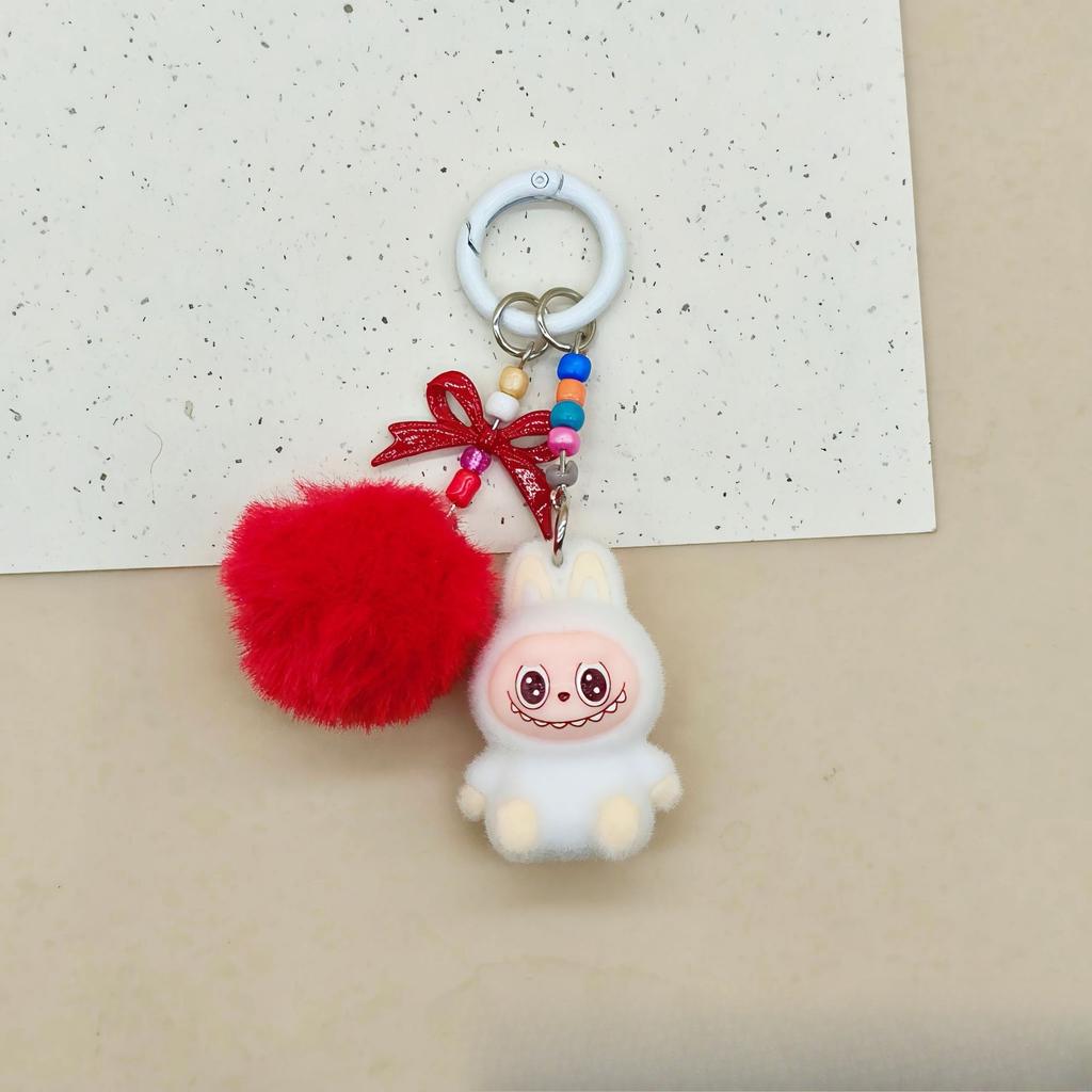 Three-dimensional Flocking Keychain Pendant Cute Bag Accessories Doll Cartoon Ornament