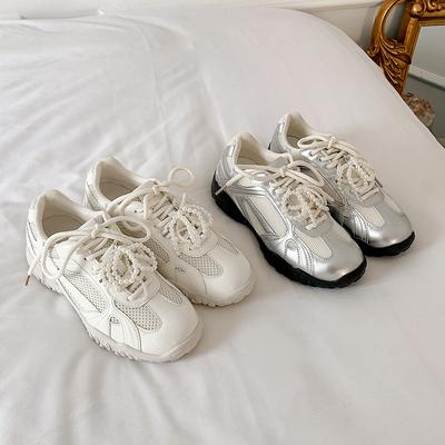 2025 Лето Новый Цвет Дышащие Мягкая Подошва Удобная Женская Обувь Стелька-полумесяц Высота Шнуровка Жемчуг Повседневные Кроссовки