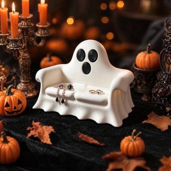 Decorative Holiday Display Tray Halloween Jewelry Tray, 3D Printed Ghost Pumpkin Couch Shaped Trinket Dish, Party Table Centerpiece Gothic Small Dish