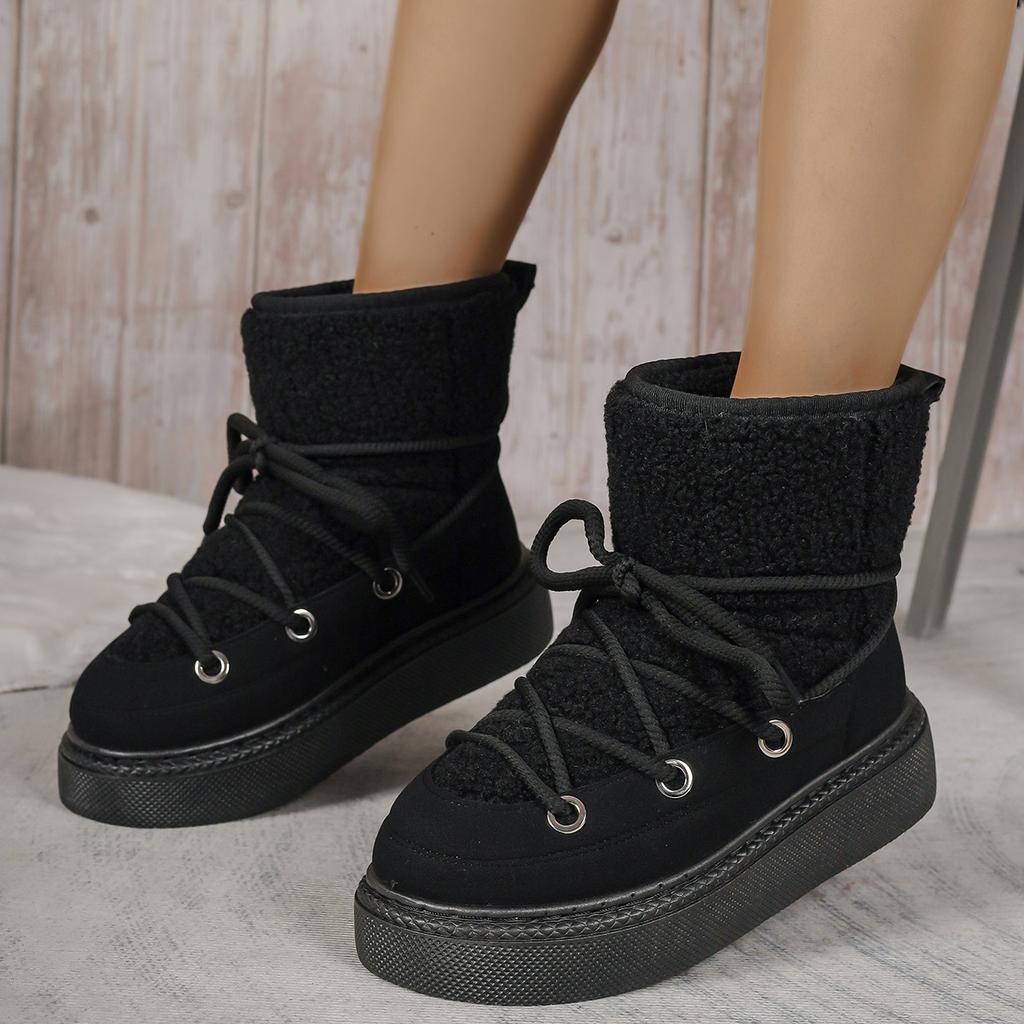 Large Size Thick Bottom Snow Boots Female 2024 Season Fall and Winter New Casual Warm Muffin Bottom High-top Shoes