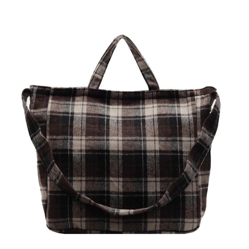 New Autumn and Winter Woolen Plaid Tote Bag Women's Leisure Large-capacity College Style Shoulder Bag Underarm Bag