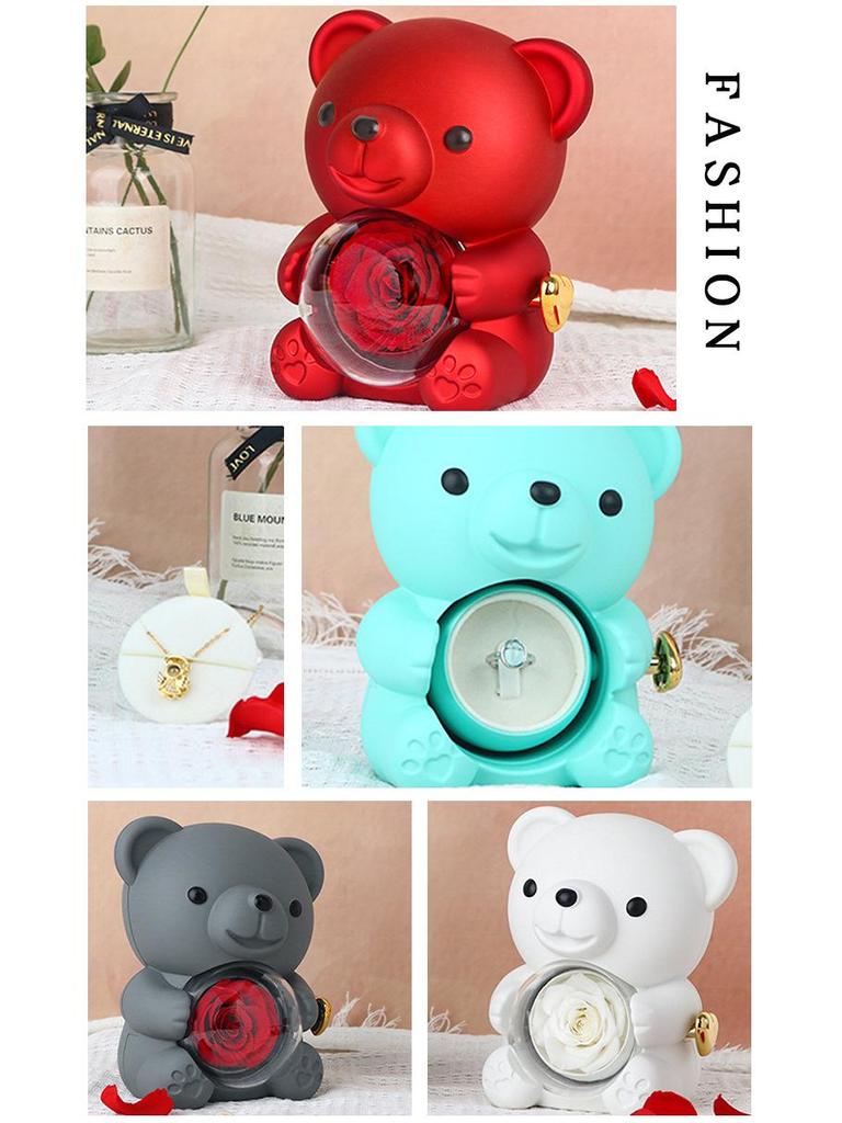 Высококачественная вращающаяся шкатулка для украшений в виде медведя с неувядающими цветами - Идеальный подарок на День святого Валентина