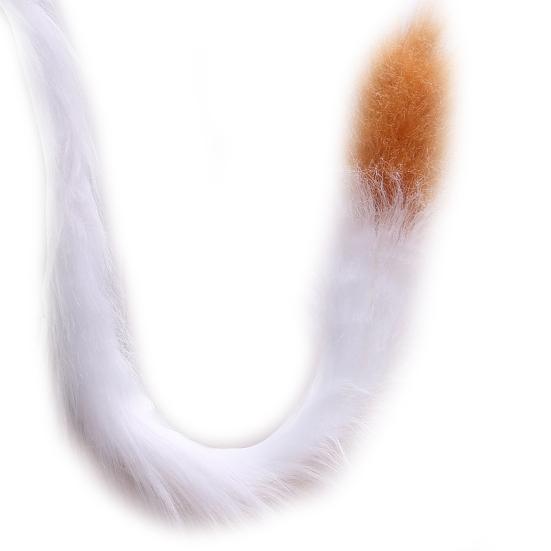 Cosplay Fake Cat Tail Soft Fuzzy Plush Contrast Color with Metal Pin Fixed Performance Club Dance Paty Costumes Prop Artificial Tail