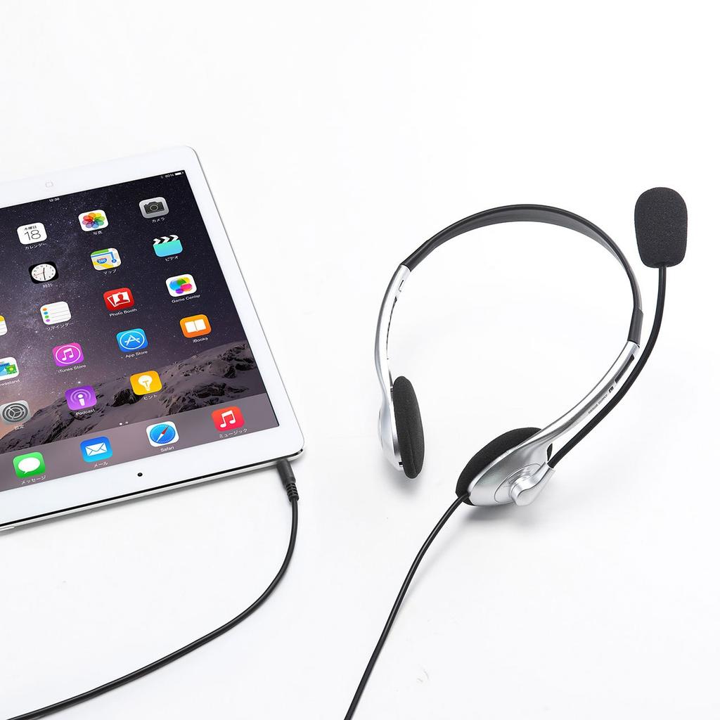 Sanwa Supply Tablet Headset Mini Plug Binaural Type Silver 3.5mm (4 полюса) ММ-HS526TAB