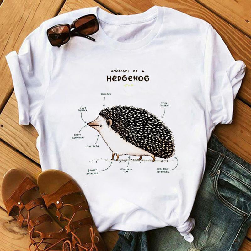 Harajuku Kawaii Tshirt Anatomia Da Raposa Gato Grfico Tees Das Mulheres Tops Esttica T Shirt Tripulao Pescoo Roupas De Vero Para As Mulheres