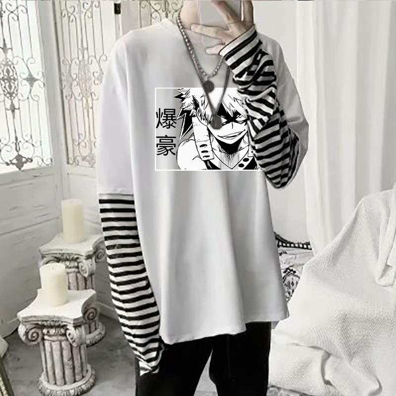 Футболка «My Hero Academia Bakugo Katsuki», летняя уличная одежда в стиле Харадзюку в стиле японского аниме, летние футболки из двух предметов с длинными рукавами и героями мультфильмов