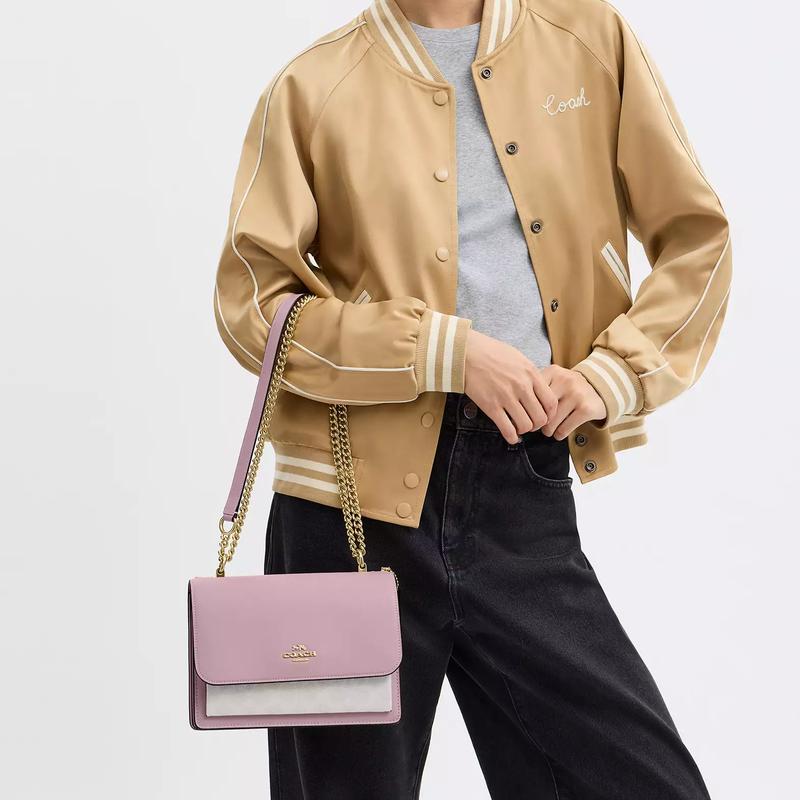 COACH Klare 21 brand logo print coated canvas and leather shoulder crossbody bag small women's pink