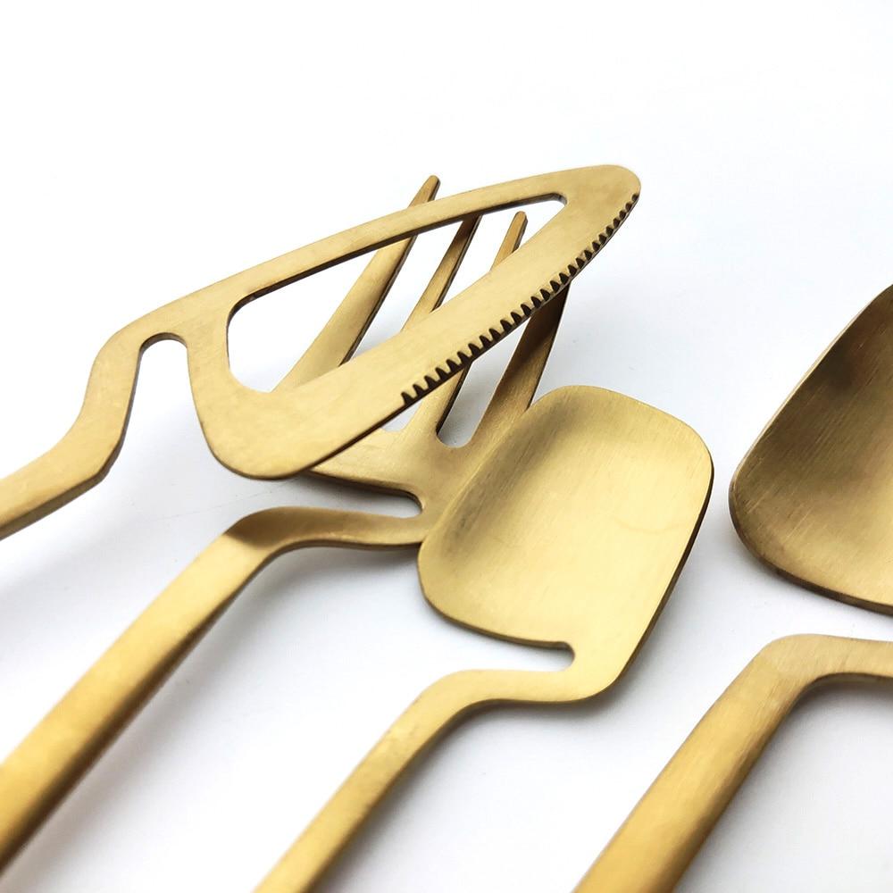 JANKNG Matte Black Dinnerware Sets Kitchen Decor Spoon Fork Knife Tableware Set Gold Cutlery Ice Cream Soup Coffee Use