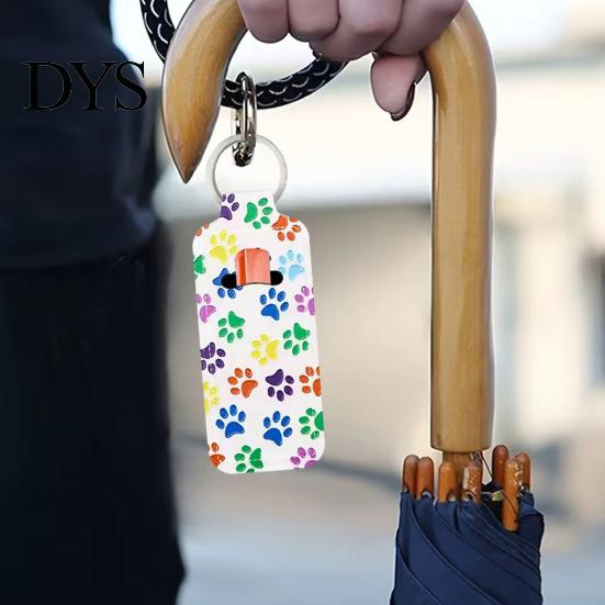 Держатель для помады с металлическим кольцом, Брелок в виде собачьей лапы, Кольцо-чехол для бальзама для губ, Подвесной защитный брелок для сумки, рюкзака, школьной сумки, Печатный брелок