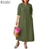 Women Summer V-Neck 3/4 Sleeve Loose Casual Dress