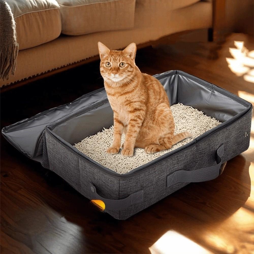 Zipper Lid Foldable Cat Litter Box Oxford Cloth Cat Sandbox New Travel Litter Box Home Use