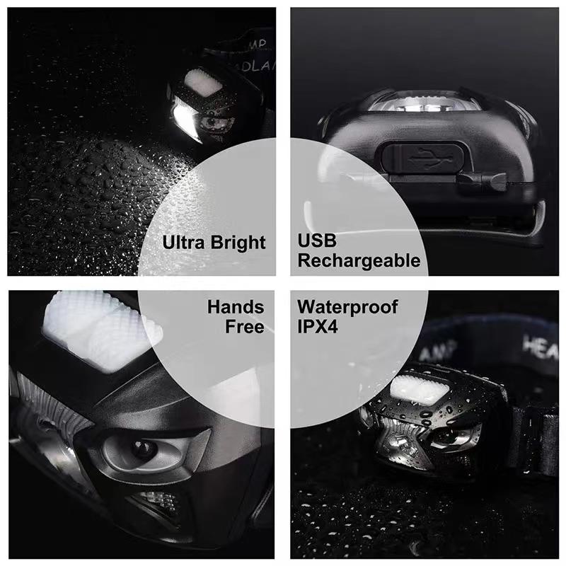 Светодиодный USB мини-портативный перезаряжаемый налобный фонарь с датчиком движения тела, головной свет, уличный фонарик для кемпинга