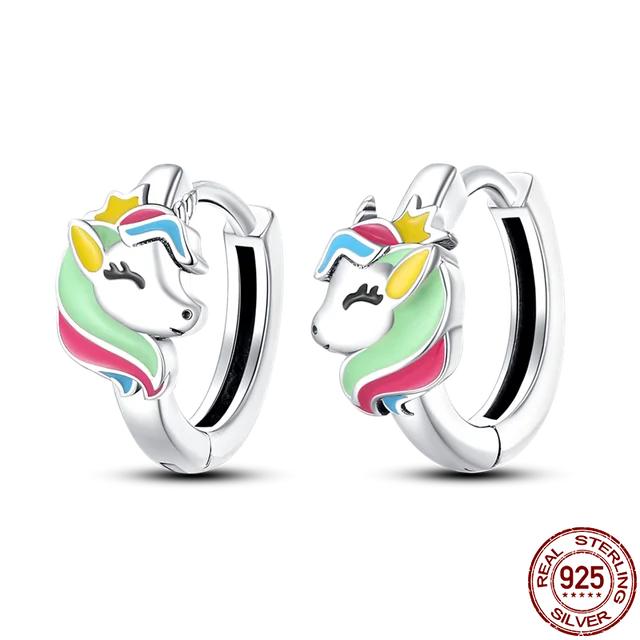 925 Silver Fashion Rainbow Pony Earrings For Women Ear Studs Cubic Zircon Colored Star Earrings Silver 925 Original Jewelry 