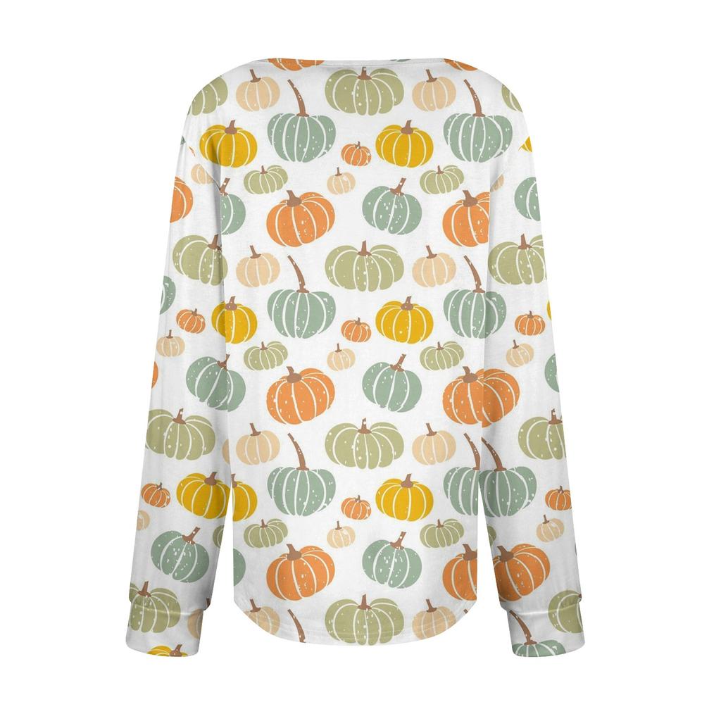 Long Sleeve Shirts For Women Cute Print Graphic Tees Blouses Dressy Casual Blouses Pleated Scooped Neck Tunic Tops Halloween