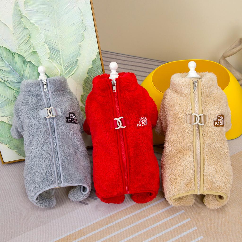 Warm Thickened Pet Overalls Coral Fleece Puppy Pajamas Winter Dog Jumpsuit Clothes for Small Dogs Cats Yorkie Chihuahua Costumes