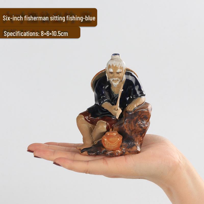 Jiang Taigong Fishing Ceramic Bonsai Rockery Decoration For Aquariums