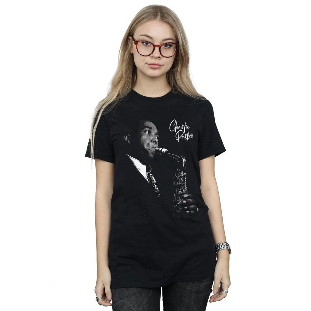 Charlie Parker Womens/Ladies Playing Saxophone Cotton Boyfriend T-Shirt