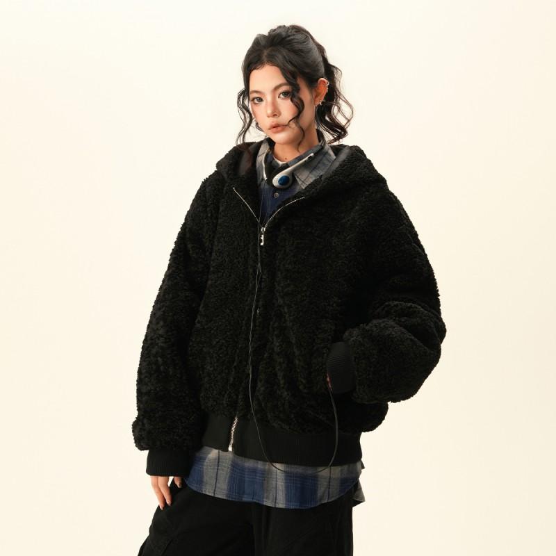 Unisex Thick Winter Cotton Jacket With Detachable Fur Collar Short Loose Fit Hooded Coat Teens Adults