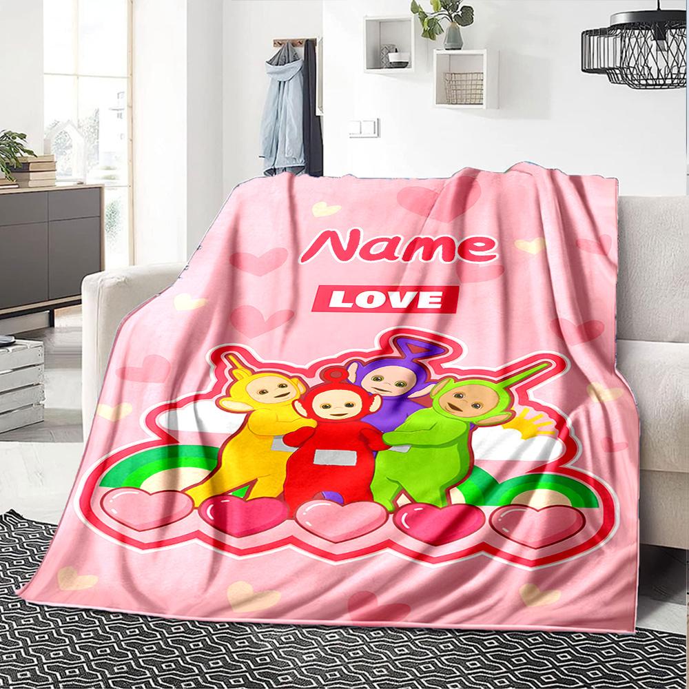 Teletubbies Rainbow Hearts Cartoon Print Blanket Personalized Name Soft Lightweight Versatile Suitable For Sofa Bed Picnic Office Car Travel Machine