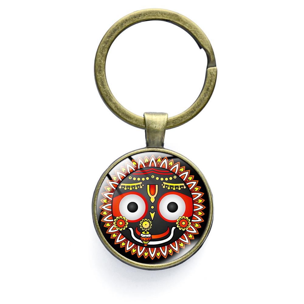 Брелок с изображением Джаганнатха Кришны, брелок с изображением мультфильма для женщин и мужчин, винтажный брелок с изображением лотоса, стекло, кабошон, религиозные украшения