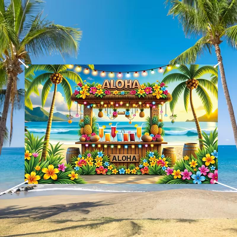 2D ALOHA Tiki Bar Banner for Hawaiian Themed Party Decor