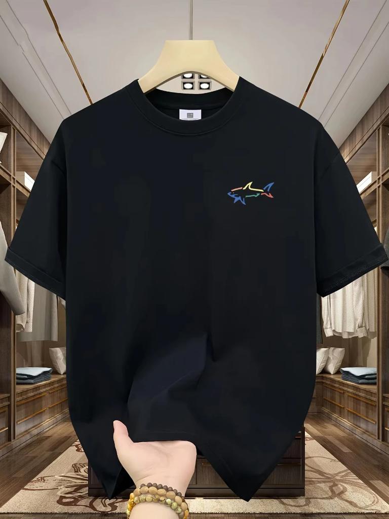 Новая летняя хлопковая унисекс модная повседневная свободная футболка большого размера с принтом акулы, спортивная футболка с круглым вырезом и короткими рукавами