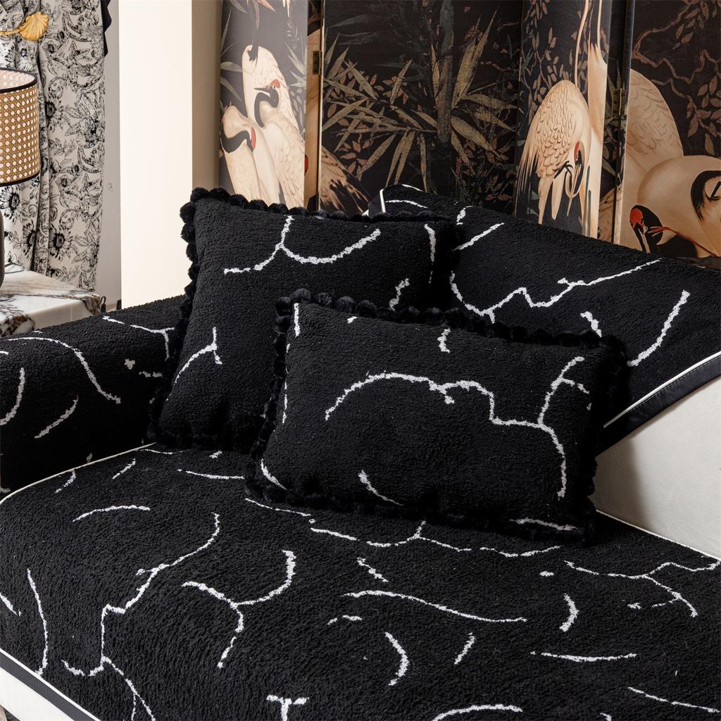 Thicken Lines Jacquard Fluffy Warm Fall/Winter Sofa Cover for Living Room Couch Seat Cushion Towel Slipcovers Decor