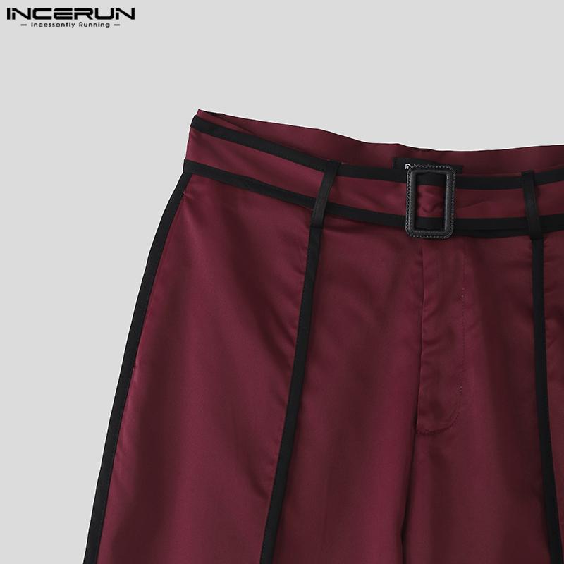 INCERUN Men Stitching Long Sleeve Cropped Tops and Long Pants Outfits Sets