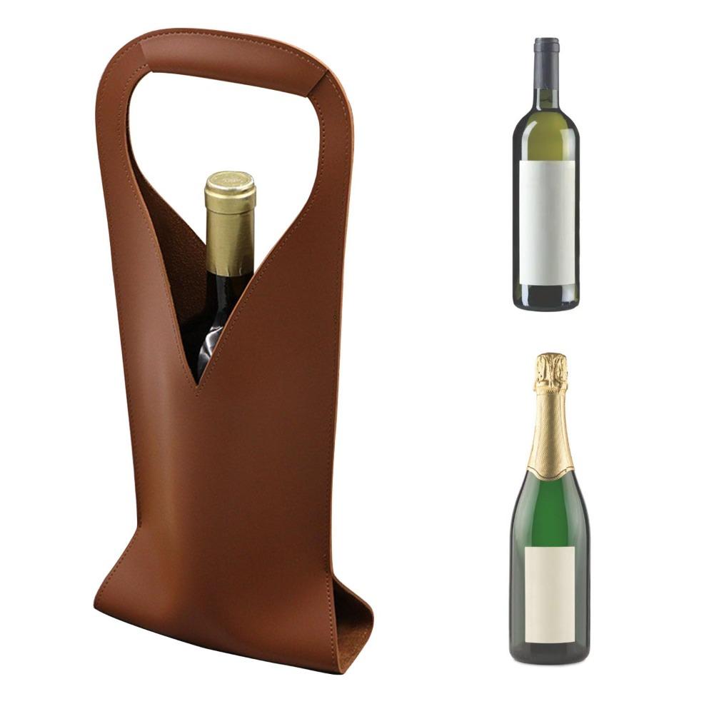 Elegant Red Wine Bag PU Leather Wine Bottle Carrier Portable Wine Bottle Tote Party