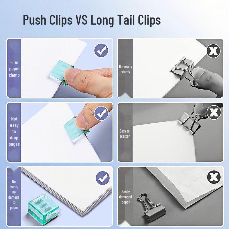 Канцелярские зажимы для бумаги А4 пастельных цветов, пуш-пул, не скручивающиеся, 2025